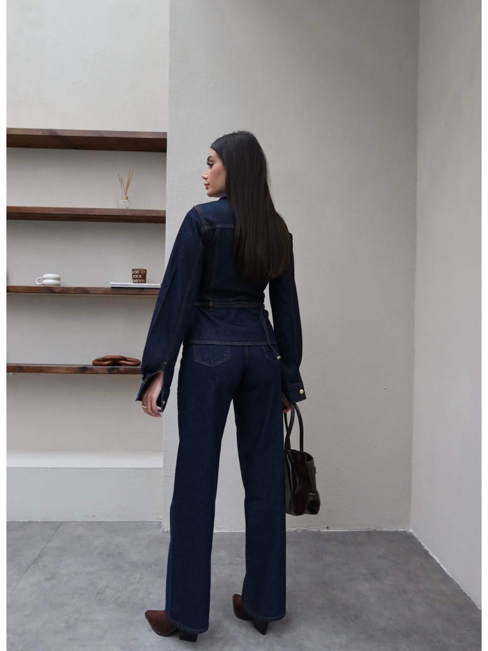 Kemerli Denim Ceket Pantolon Takım