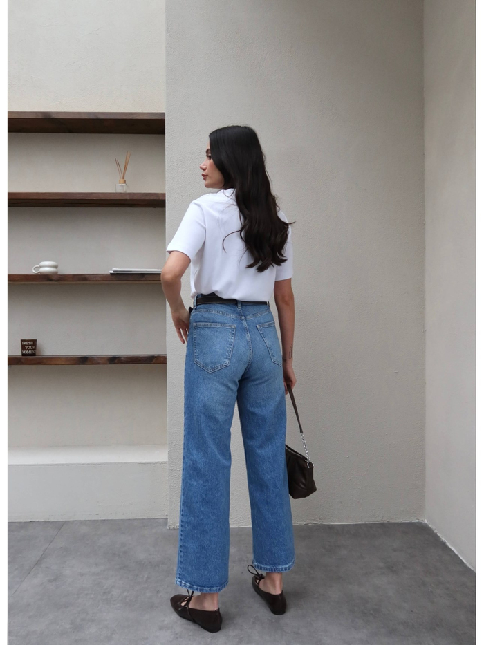 Kemerli Geniş Paça Jean