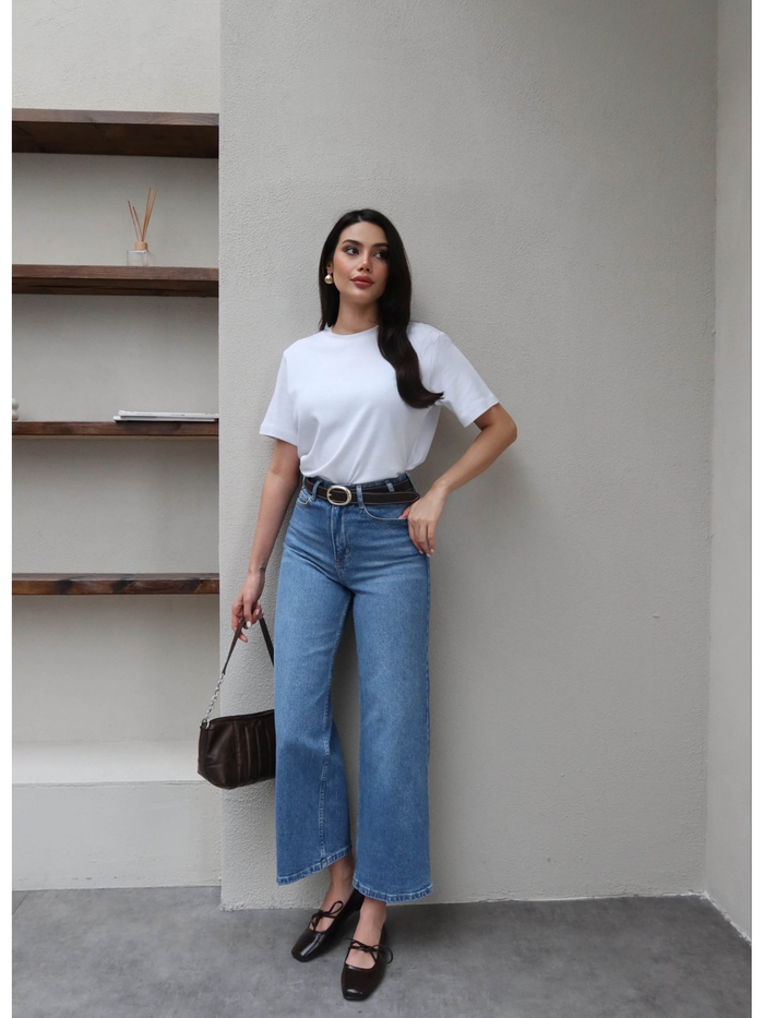 Kemerli Geniş Paça Jean