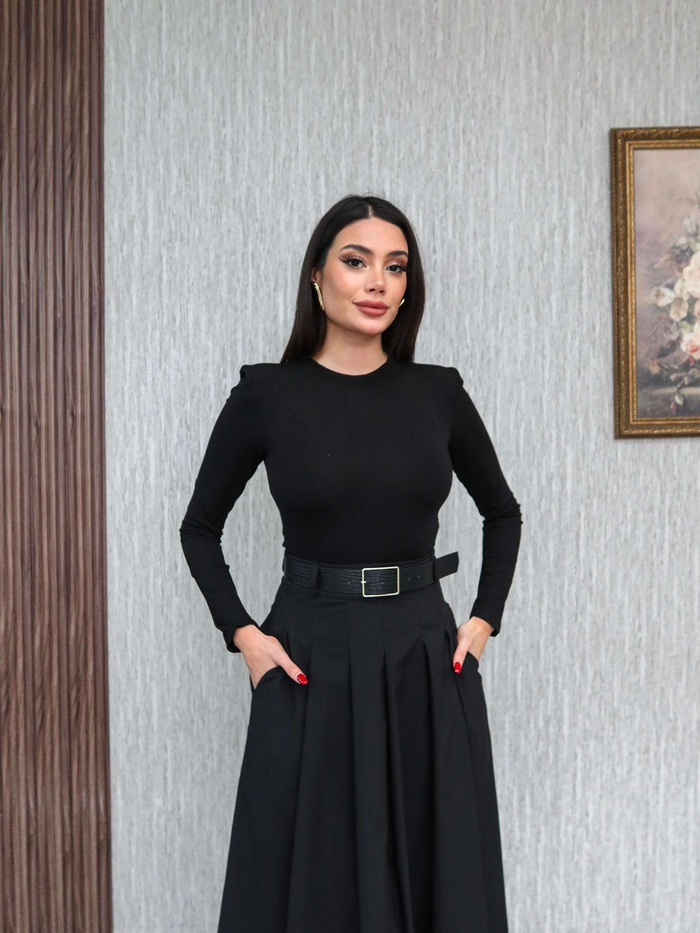 Kemerli Kloş Etekli Elbise
