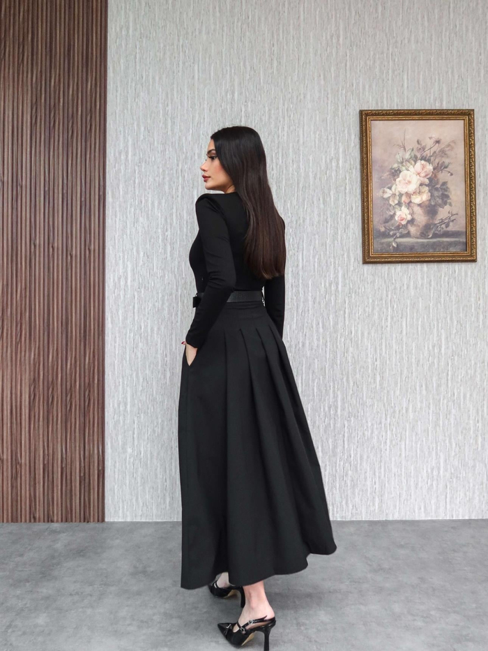 Kemerli Kloş Etekli Elbise