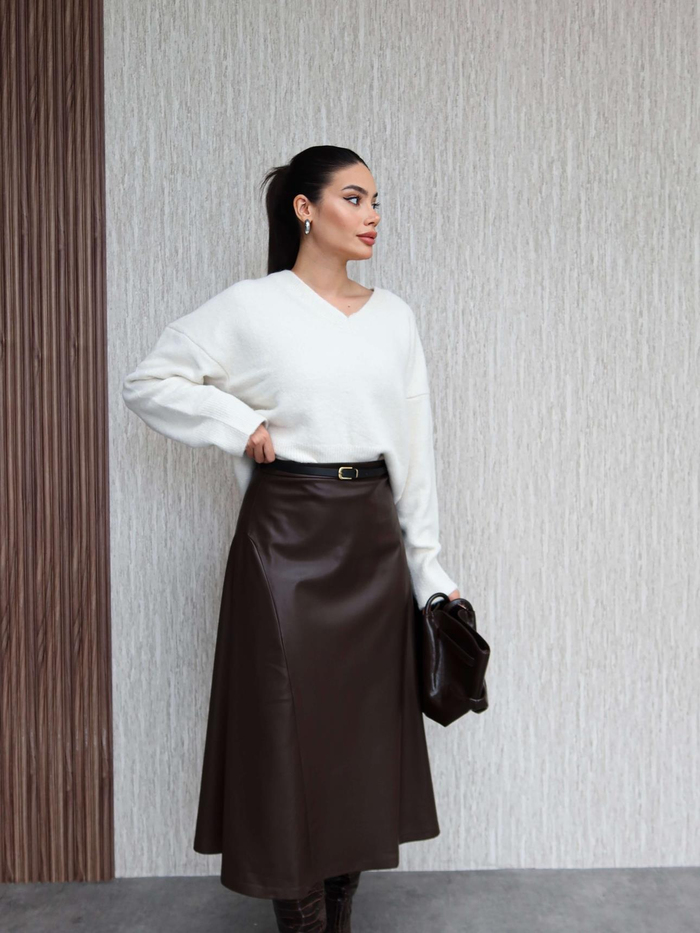 Kemerli Midi Deri Etek