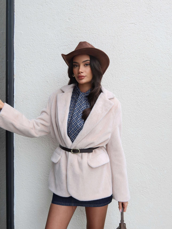 Kemerli Peluş Blazer Ceket