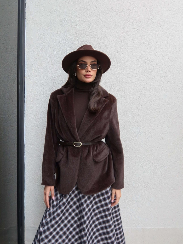 Kemerli Peluş Blazer Ceket