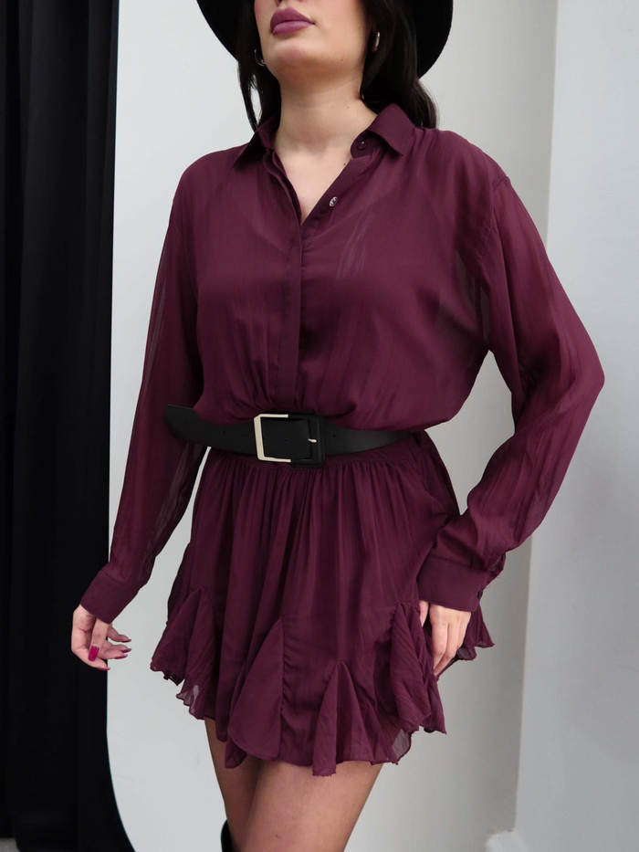 Kemerli Piliseli Şifon Mini Elbise