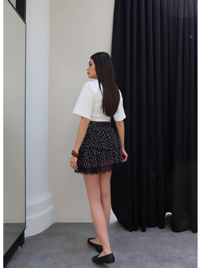 Kemerli Puantiyeli Kat Etek