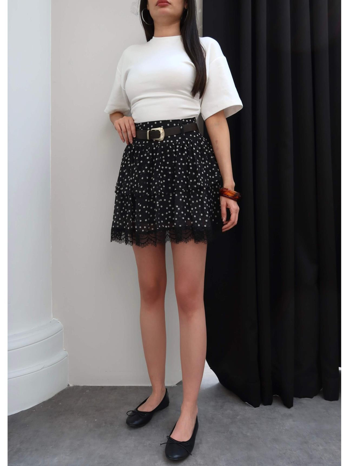 Kemerli Puantiyeli Kat Etek