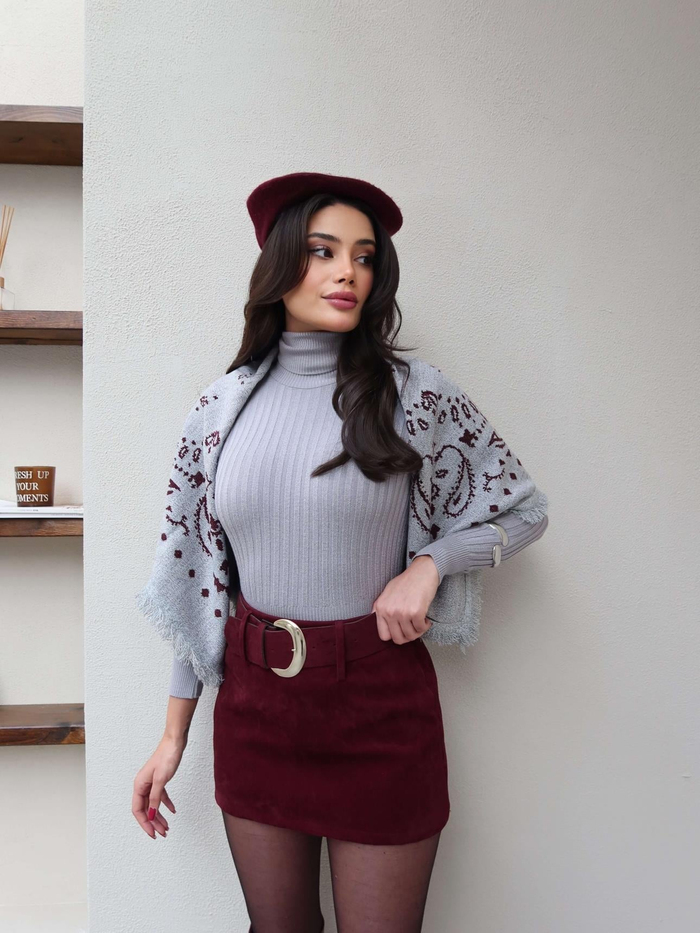 Kemerli Süet Mini Şortlu Etek