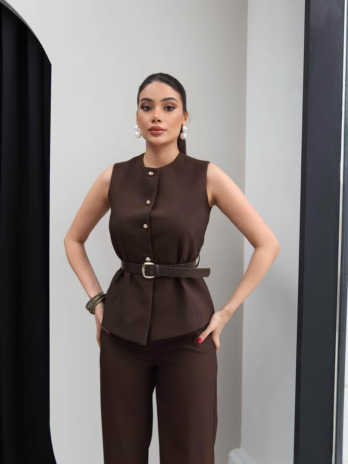Kemerli Yelek Pantolon Takım
