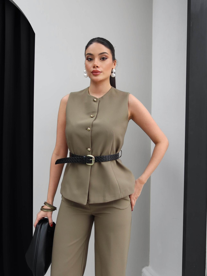Kemerli Yelek Pantolon Takım