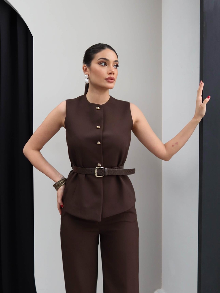 Kemerli Yelek Pantolon Takım
