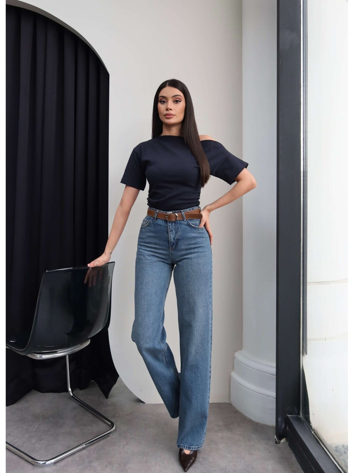 Kemerli Yüksek Bel Straight Jean