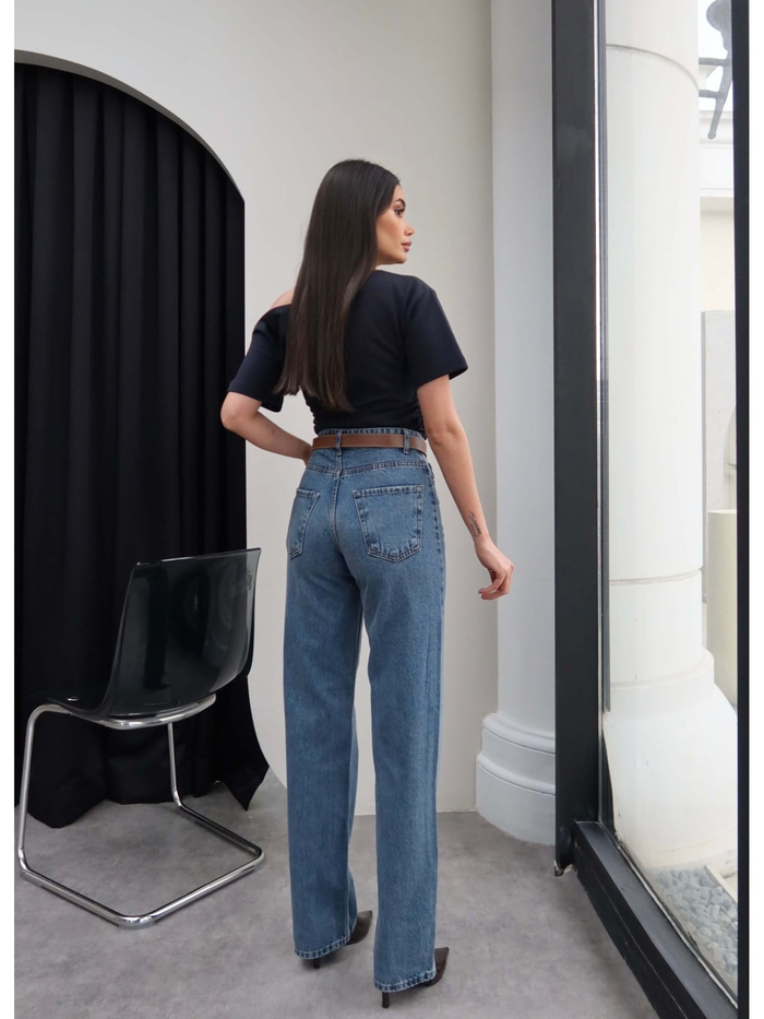 Kemerli Yüksek Bel Straight Jean