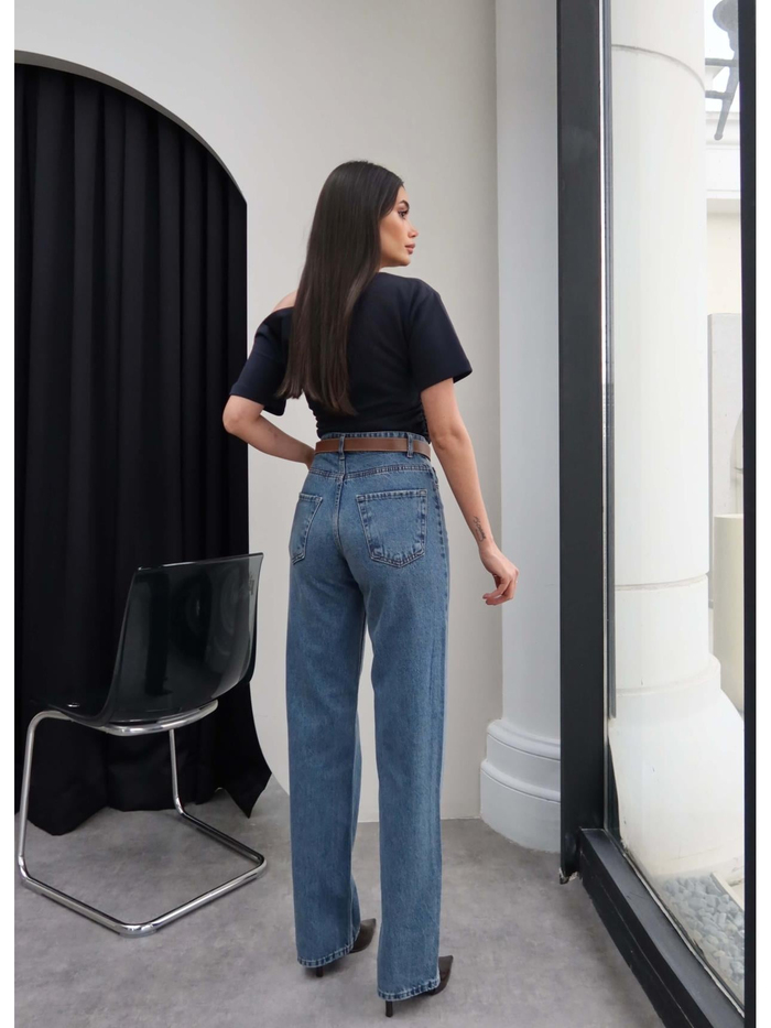 Kemerli Yüksek Bel Straight Jean