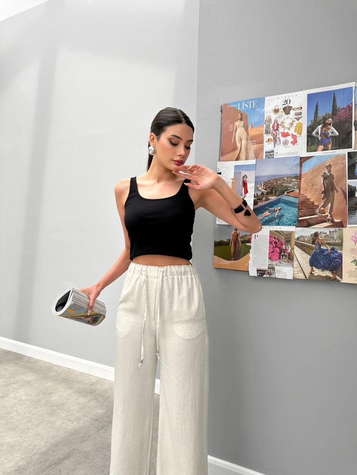 Keten Karışımlı Düz Kesim Pantolon