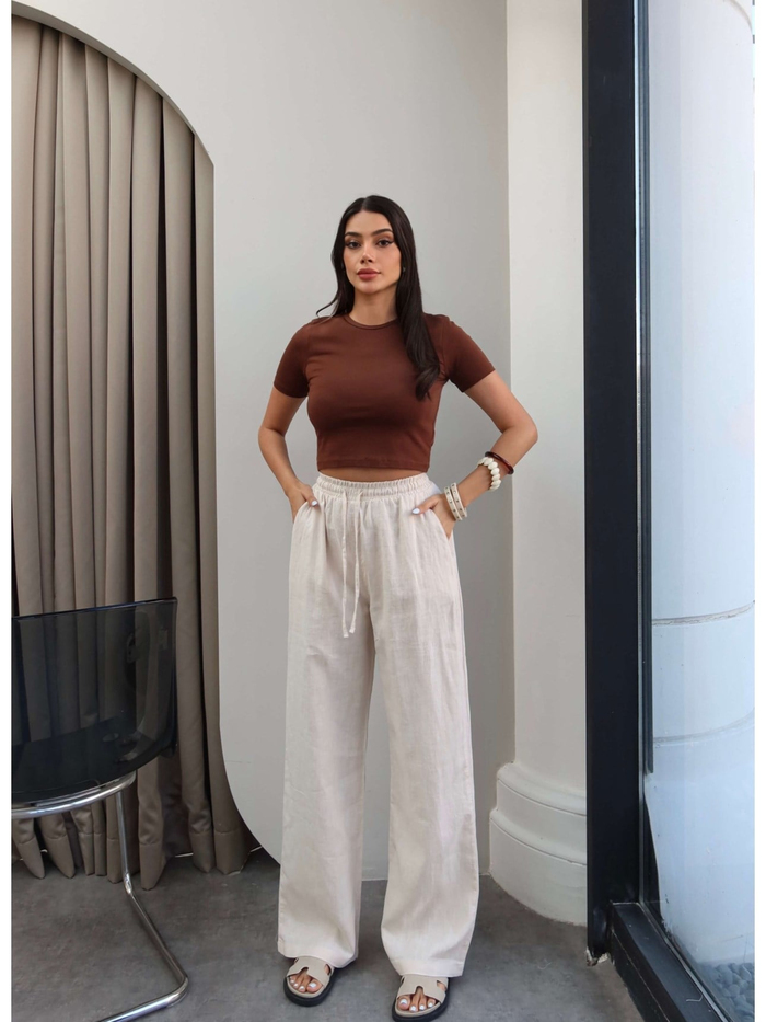 Keten Karışımlı Geniş Paça Pantolon
