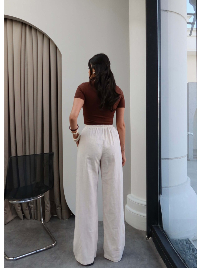 Keten Karışımlı Geniş Paça Pantolon