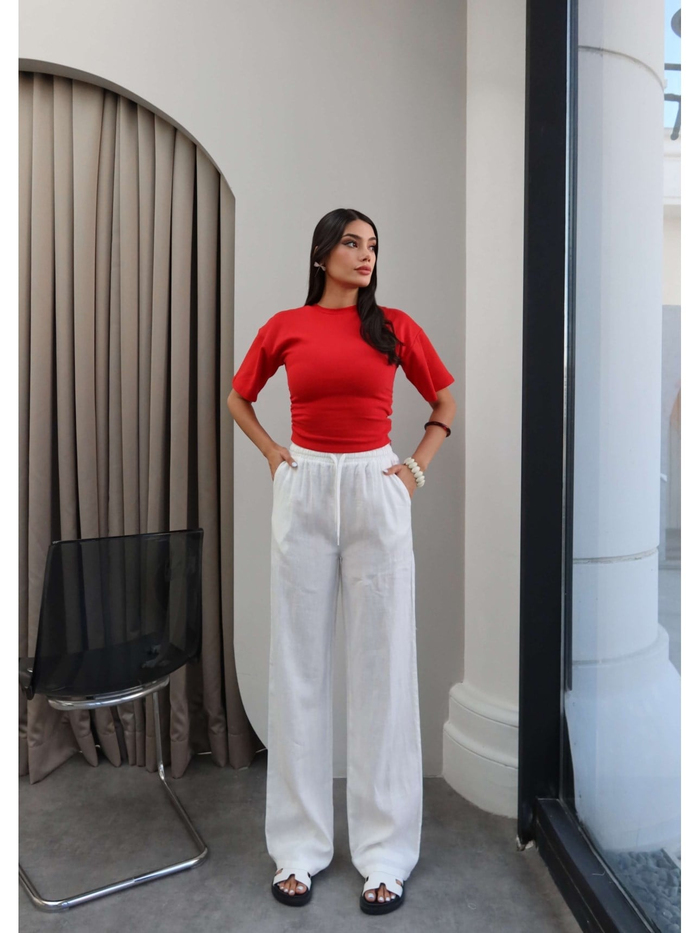 Keten Karışımlı Geniş Paça Pantolon