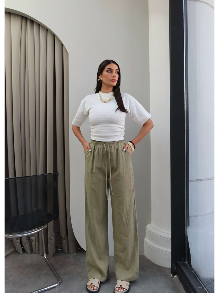 Keten Karışımlı Geniş Paça Pantolon