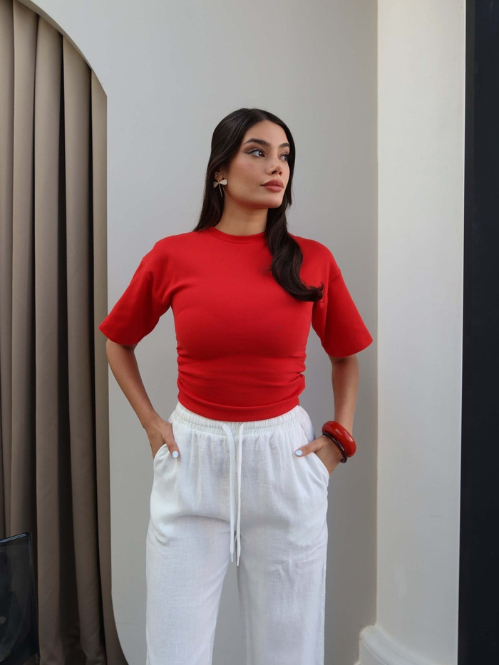 Keten Karışımlı Geniş Paça Pantolon