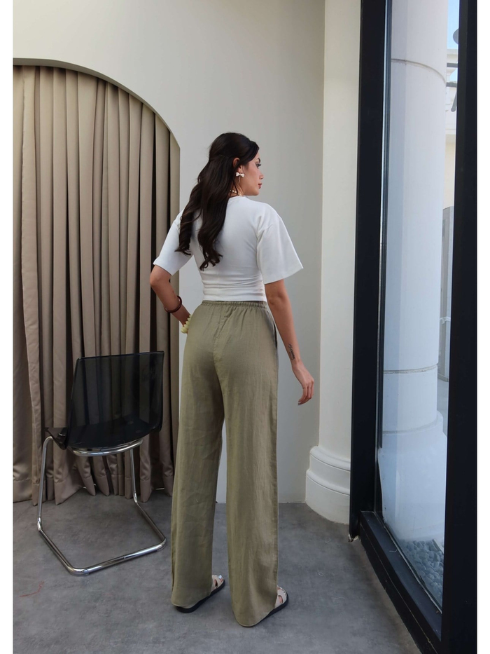 Keten Karışımlı Geniş Paça Pantolon