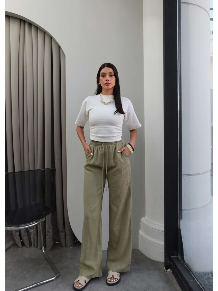 Keten Karışımlı Geniş Paça Pantolon