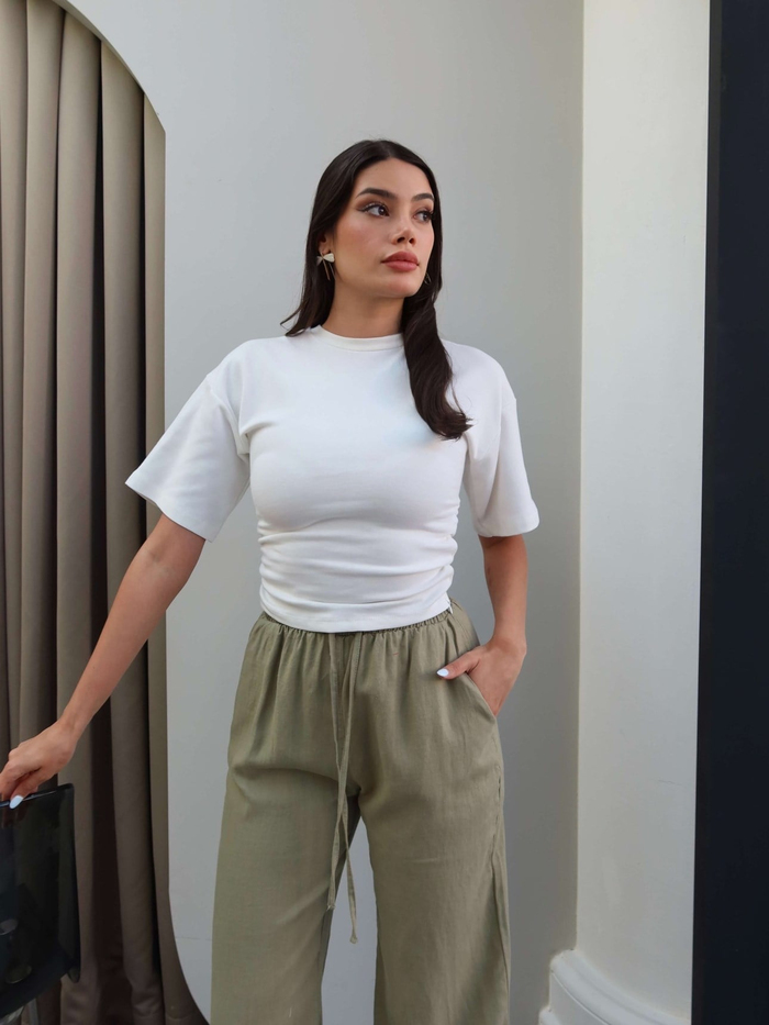Keten Karışımlı Geniş Paça Pantolon