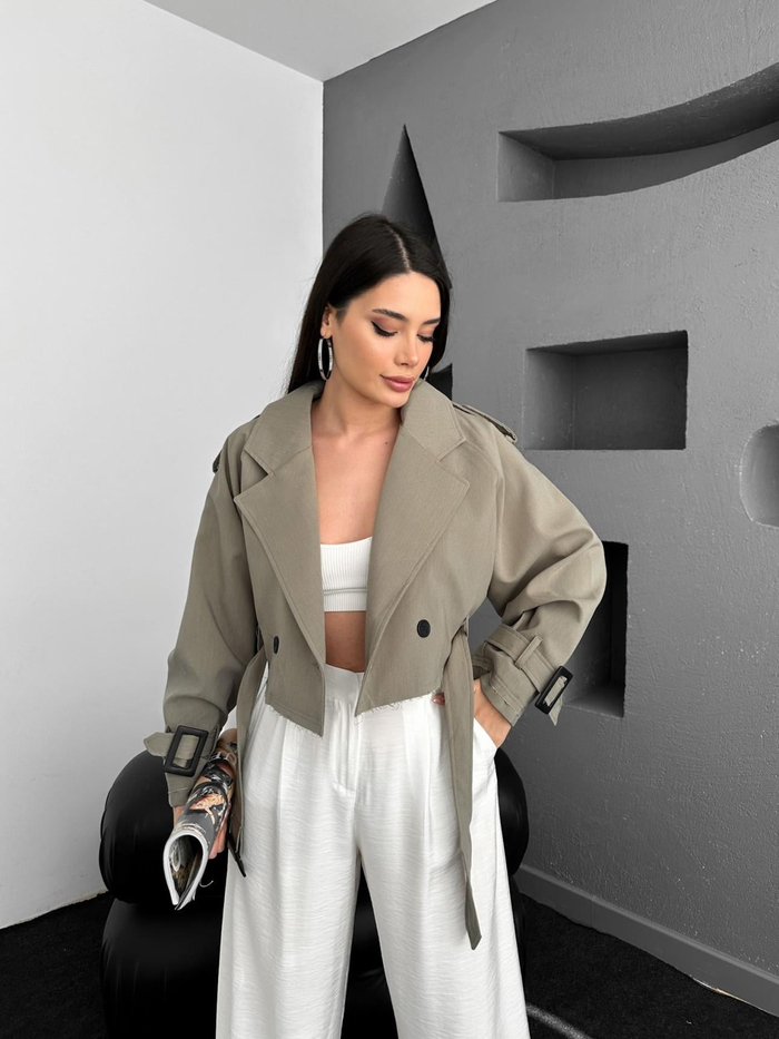Khaki Parkas Kısa Ceket