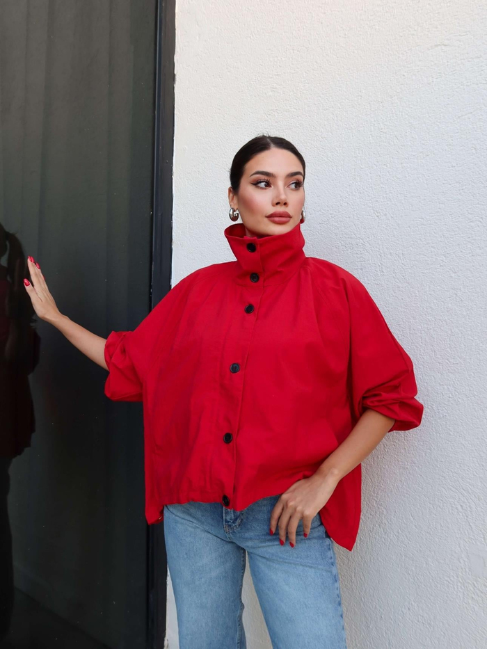Kırmızı Dik Yaka Bomber Ceket (18 EYLÜL ÖN STOKLUDUR)