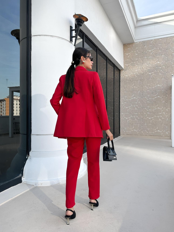 Kırmızı Klasik Blazer Üçlü Takım