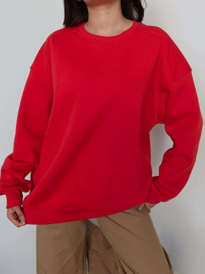 Kırmızı Oversize Şardonlu Sweatshirt