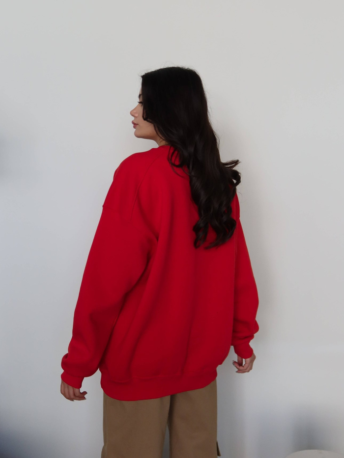 Kırmızı Oversize Şardonlu Sweatshirt