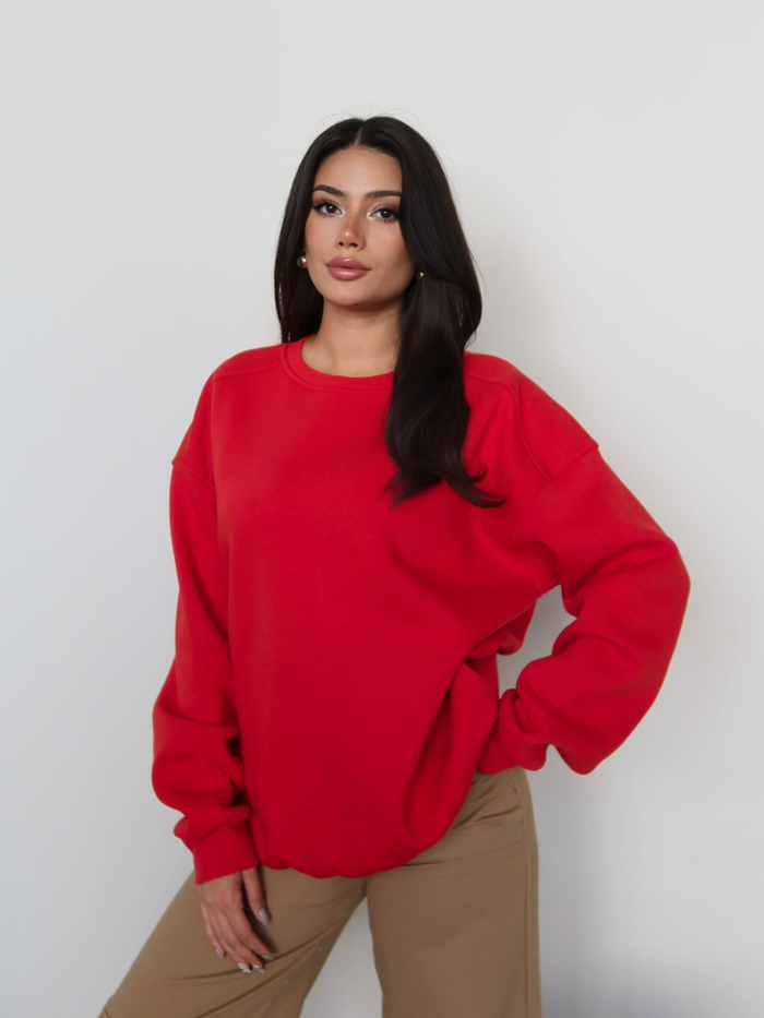 Kırmızı Oversize Şardonlu Sweatshirt