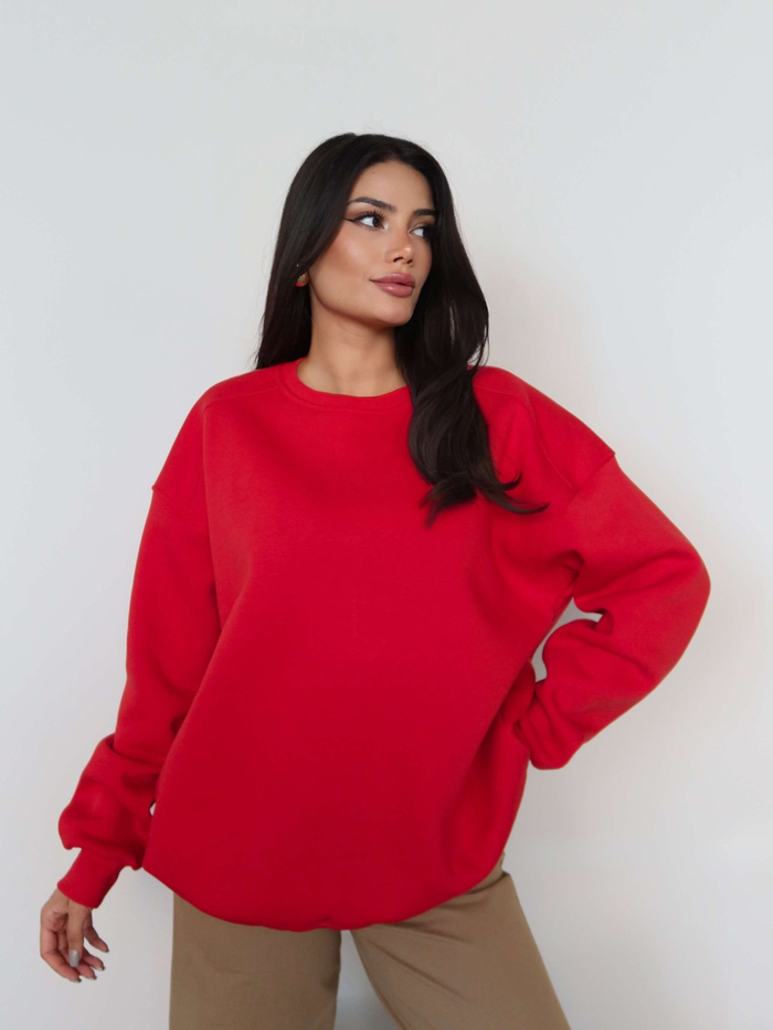 Kırmızı Oversize Şardonlu Sweatshirt