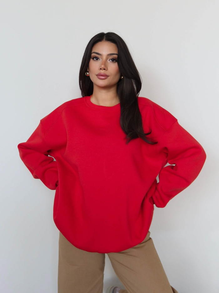 Kırmızı Oversize Şardonlu Sweatshirt