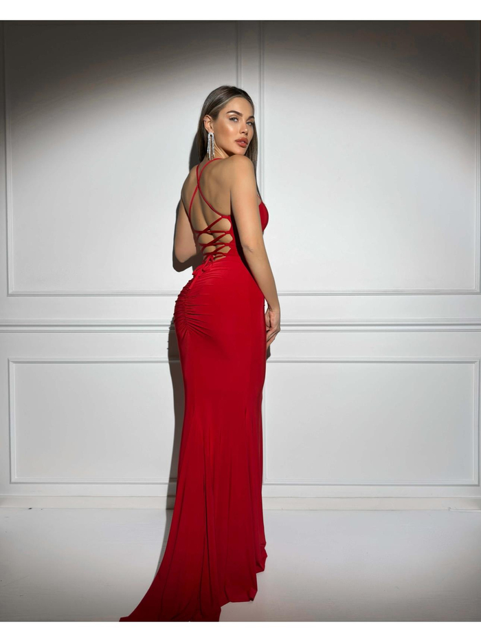 Kırmızı Sırtı Bağlamalı Flame Elbise