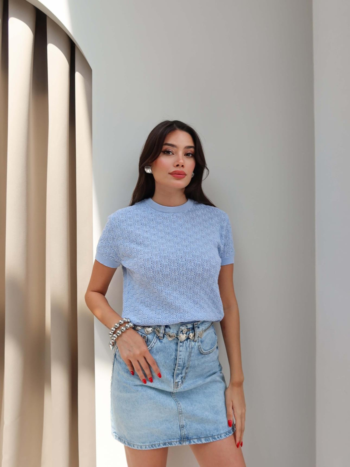 Kısa Kollu Dantel Kazak
