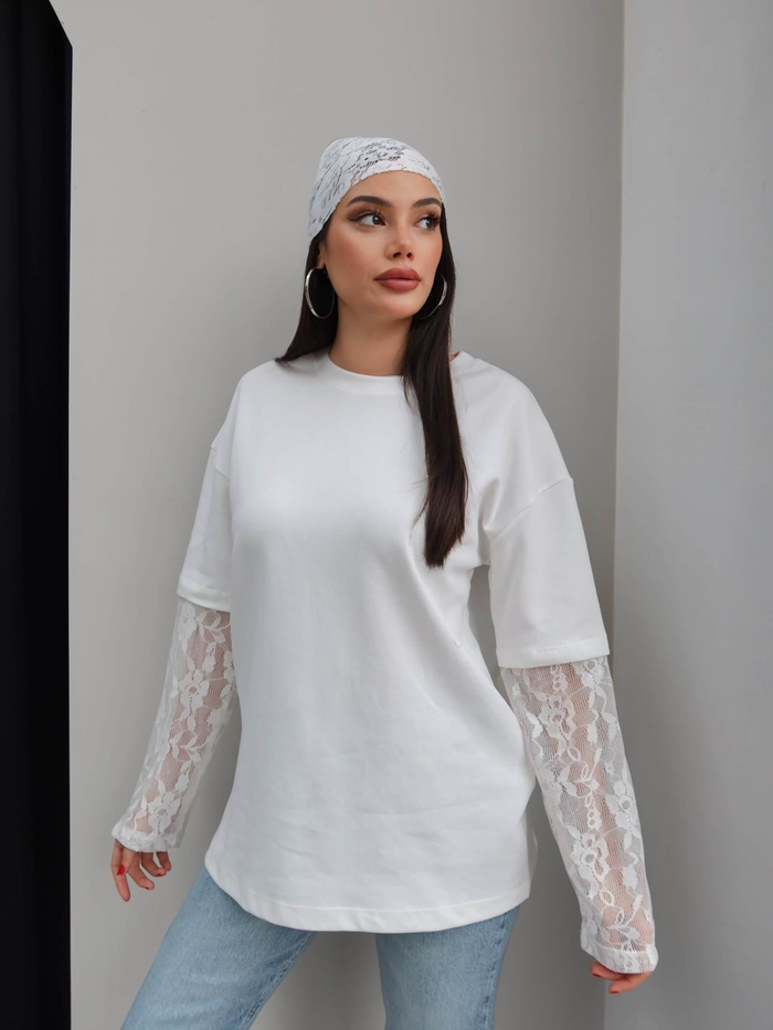 Kolları Dantel Oversize Tshirt