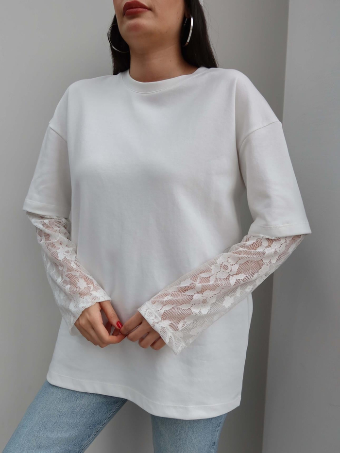 Kolları Dantel Oversize Tshirt