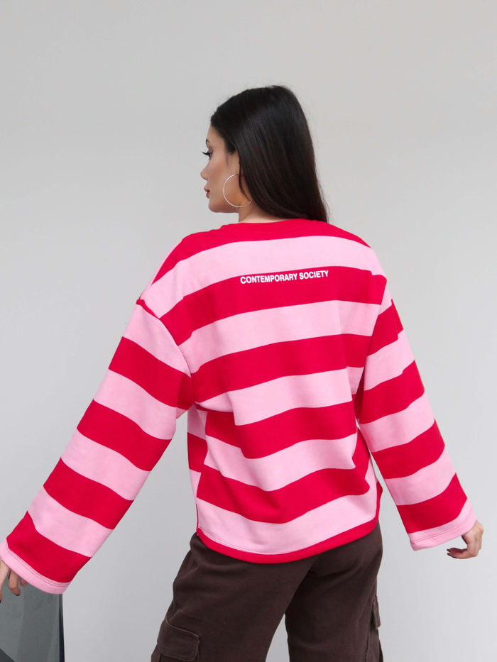 Kontrast Çizgili Baskılı Sweatshirt