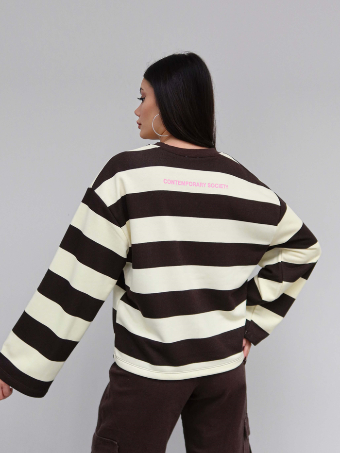 Kontrast Çizgili Baskılı Sweatshirt