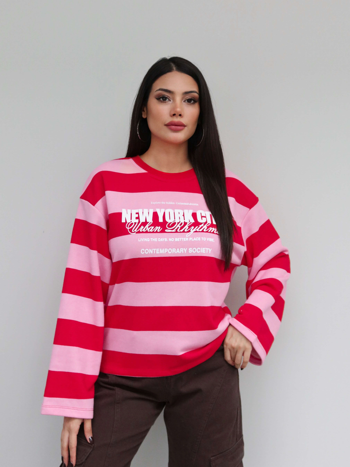 Kontrast Çizgili Baskılı Sweatshirt
