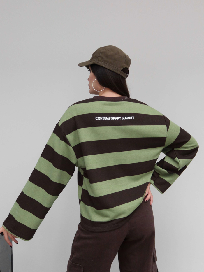 Kontrast Çizgili Baskılı Sweatshirt