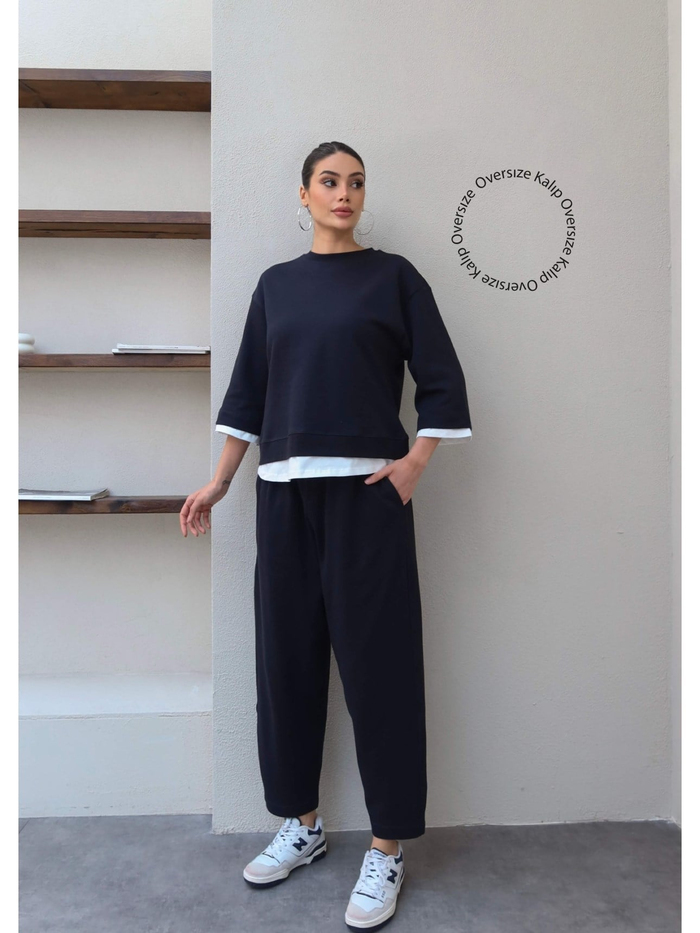 Kontrast Detay Sweat Pantolon Takım