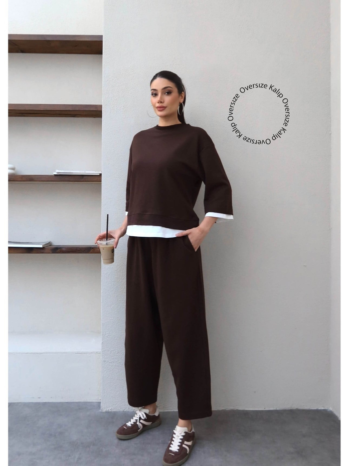 Kontrast Detay Sweat Pantolon Takım