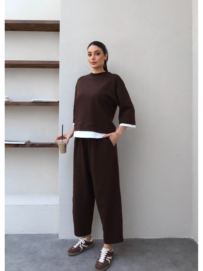 Kontrast Detay Sweat Pantolon Takım