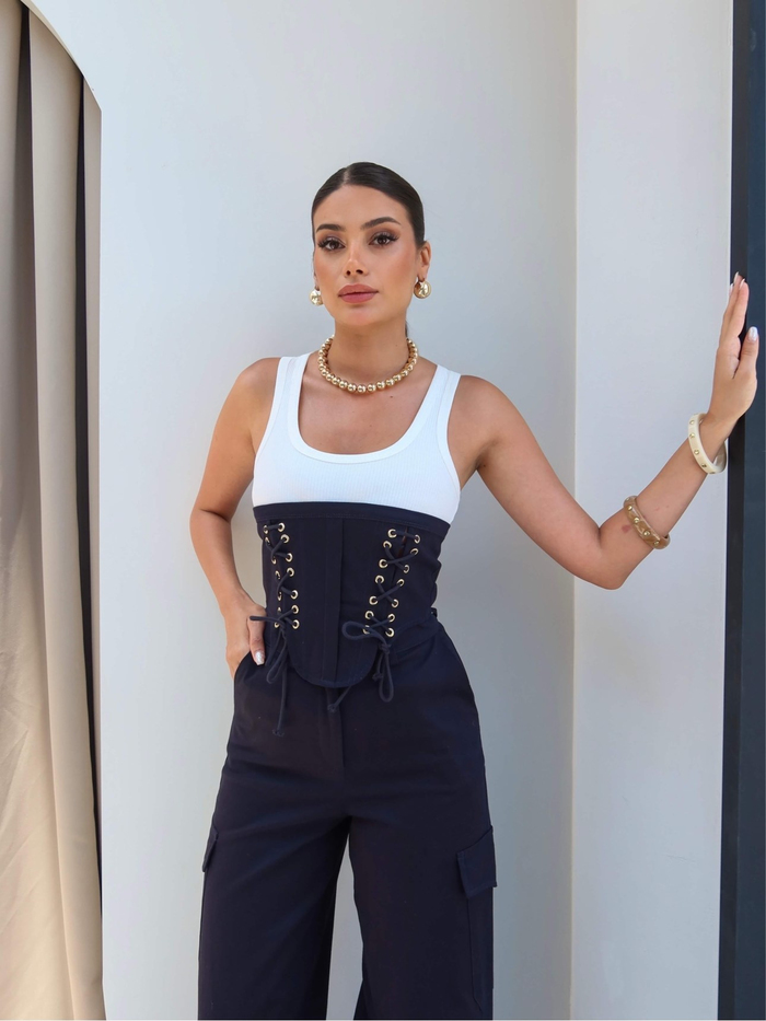 Korsaj Detay Bluz Pantolon Takım