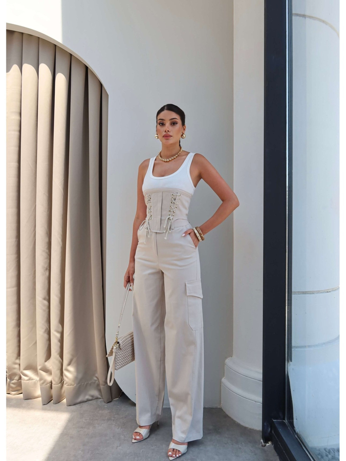 Korsaj Detay Bluz Pantolon Takım