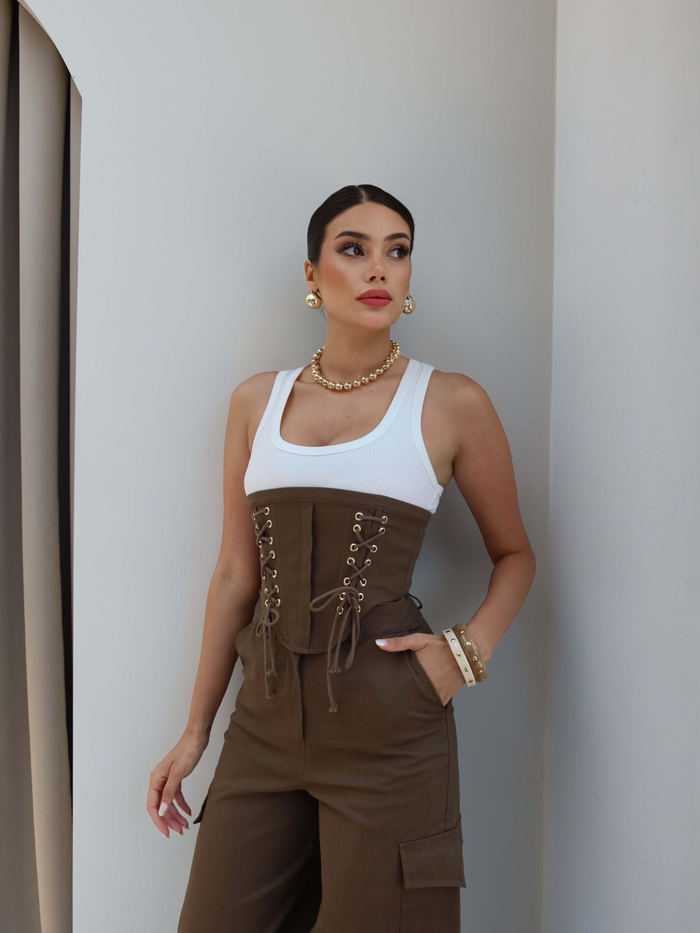 Korsaj Detay Bluz Pantolon Takım