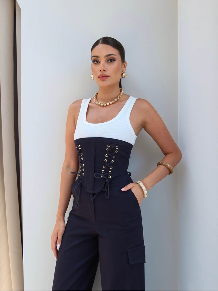 Korsaj Detay Bluz Pantolon Takım